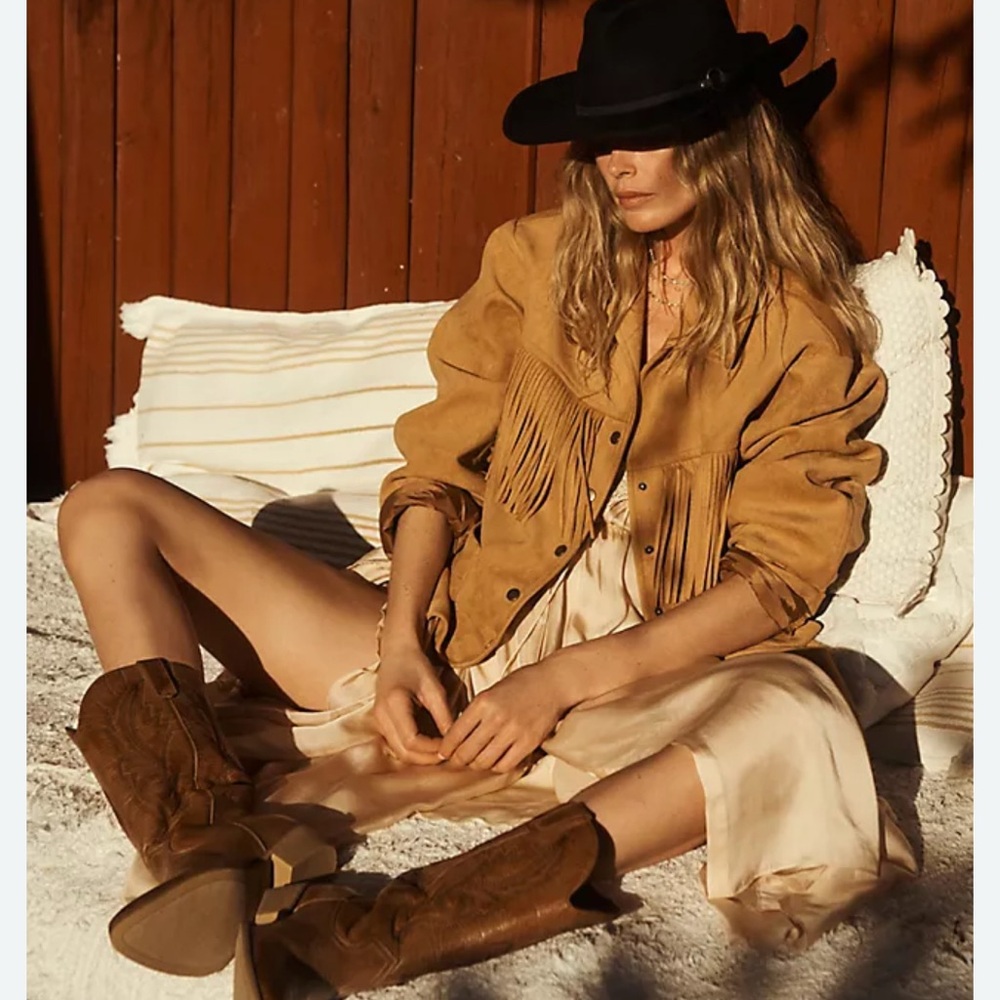 Anthropologie Tan Fringe Jacket